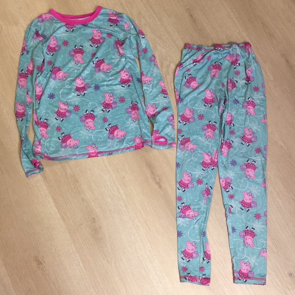 Peppa Pig Cuddl Duds Blue & Pink 2 Piece Long Underwear Base Layer Set Medium